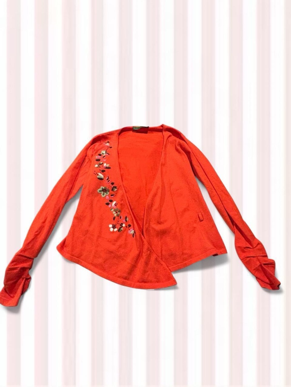 Oilily Red Open-Front Cardigan with Floral Embroidery